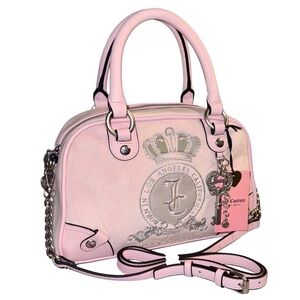 Juicy Couture Classic Juicy Lover Chiffon Pink Velour Bowler Bag & X-Body Strap